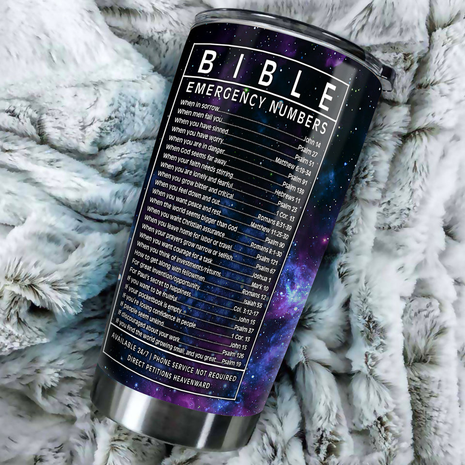 Camellia Personalized Butterfly Cross Bible Emergency Numbers Stainless Steel Tumbler - Double-Walled Insulation Vacumm Flask - For Thanksgiving, Memorial Day, Christians, Christmas Gift