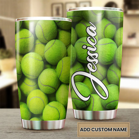 Camellia Personalized Full Of Tennis Ball Stainless Steel Tumbler - Customized Double-Walled Insulation Travel Thermal Cup With Lid Gift For Tennis Player
