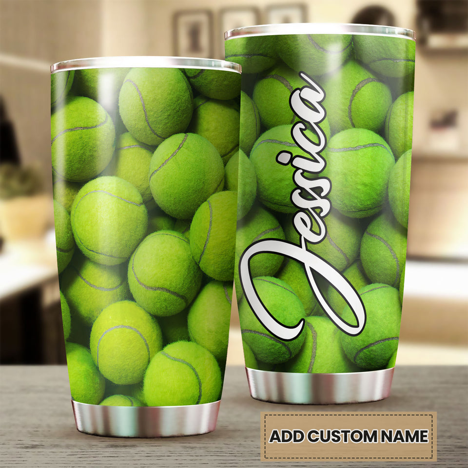 Camellia Personalized Full Of Tennis Ball Stainless Steel Tumbler - Customized Double-Walled Insulation Travel Thermal Cup With Lid Gift For Tennis Player