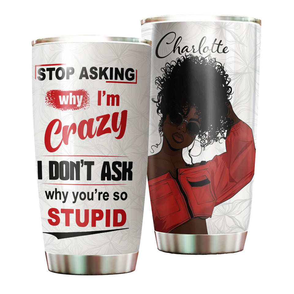 Camellia Personalized Black Women Stainless Steel Tumbler - Double-Walled Insulation Vacumm Flask - Gift For Black Queen, International Women's Day, Hippie Girls 15
