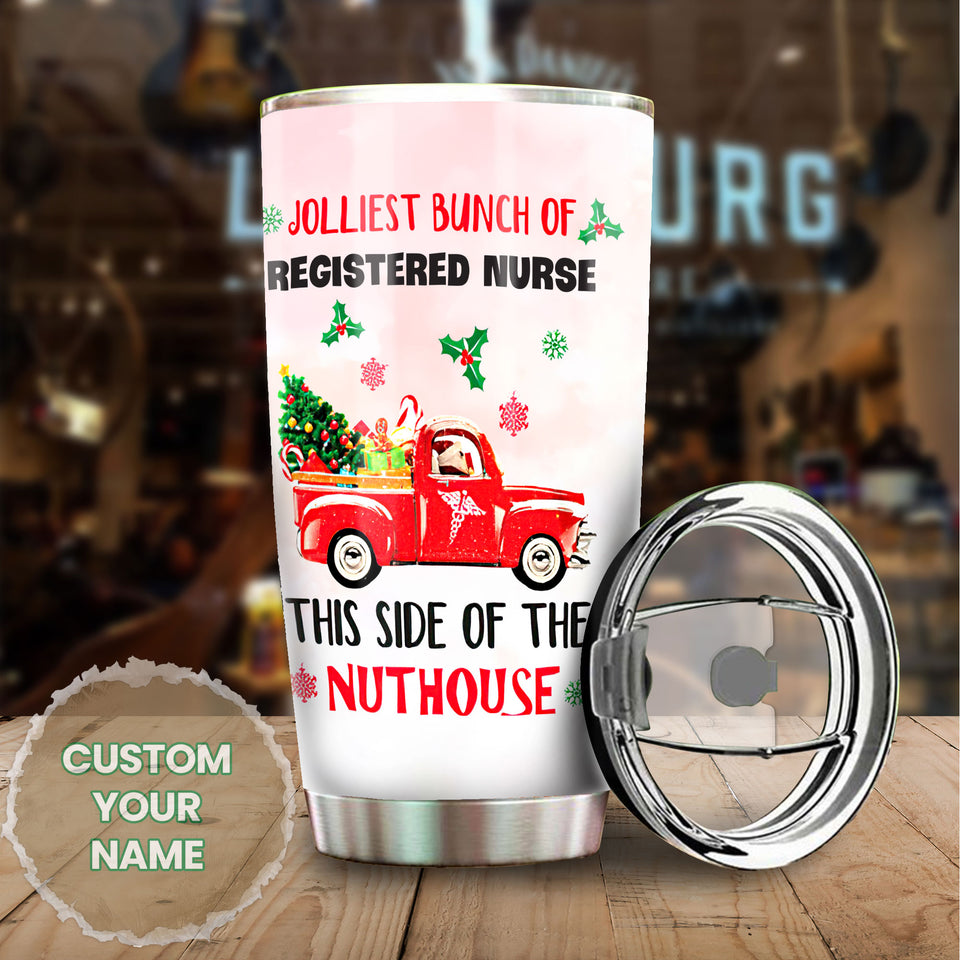 Camellia Personalized Jolliest Bunch Of Registered Nurse Stainless Steel Tumbler - Double-Walled Insulation Vacumm Flask - Gift For Nurse, Christmas Gift, International Nurses Day