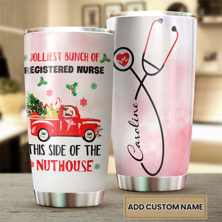 Camellia Personalized Jolliest Bunch Of Registered Nurse Stainless Steel Tumbler - Double-Walled Insulation Vacumm Flask - Gift For Nurse, Christmas Gift, International Nurses Day
