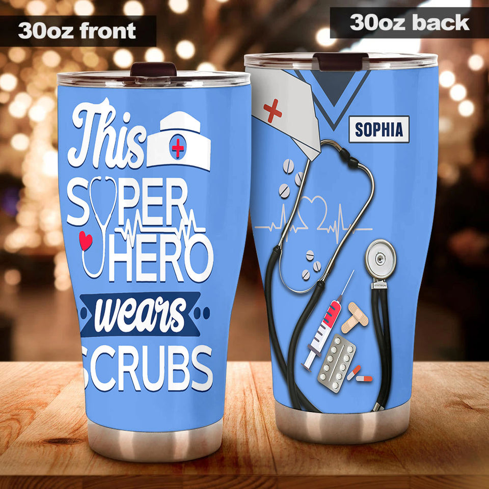 Camellia Personalized Nurse Hero Stainless Steel Tumbler - Double-Walled Insulation Vacumm Flask - Gift For Nurse, Christmas Gift, International Nurses Day