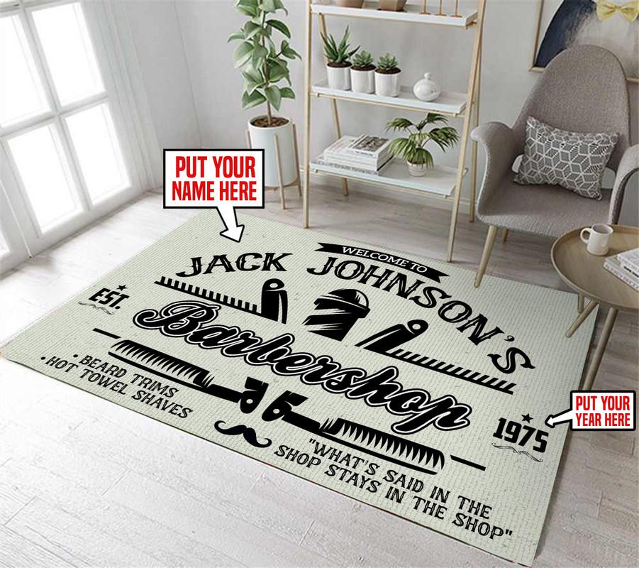 Personalized Barber Shop Rug 06414 - durable non-skid rubber backing and vibrant print detail