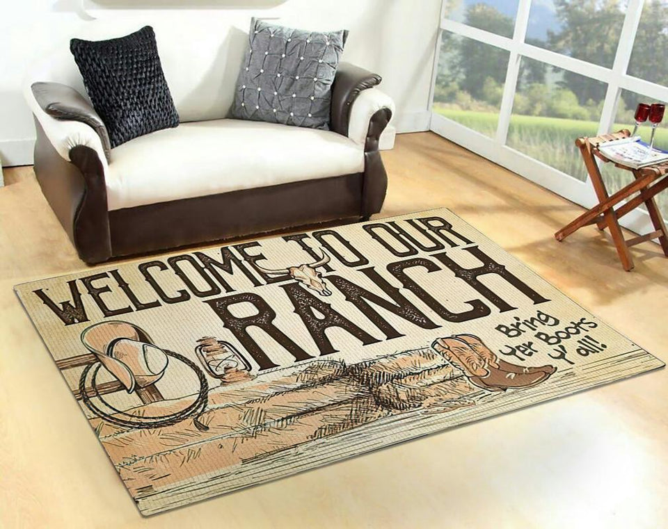 Welcome to Our Ranch Rug 06445 - durable non-skid rubber backing and vibrant print detail