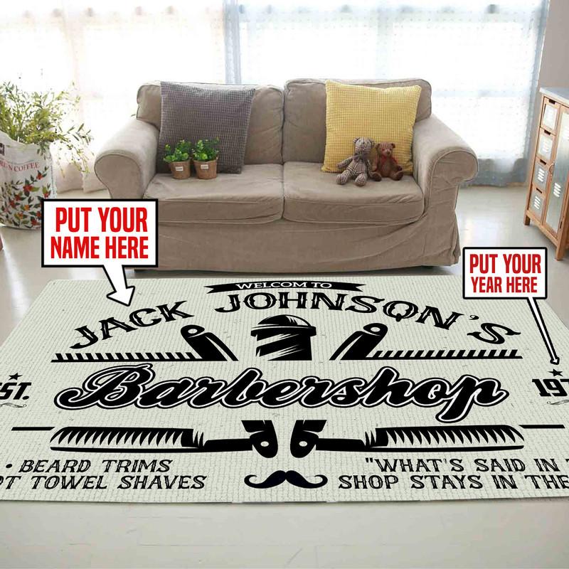 Personalized Barber Shop Rug 06414 - low-pile machine washable decorative area rug floor preview