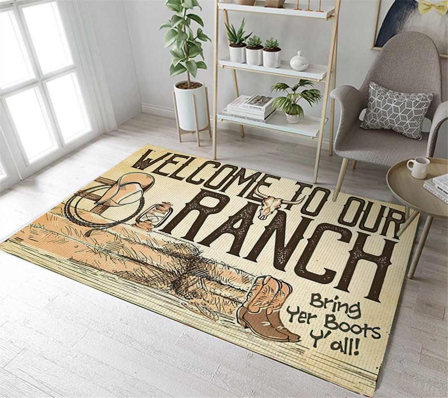Welcome to Our Ranch Rug 06445 - Cattle / Farm soft non-slip area rug for living room & home decor