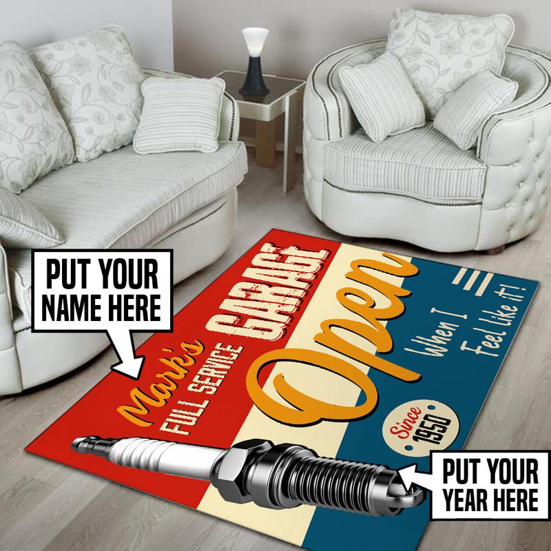 Personalized Garage Open Mechanic Decor Rug 05334