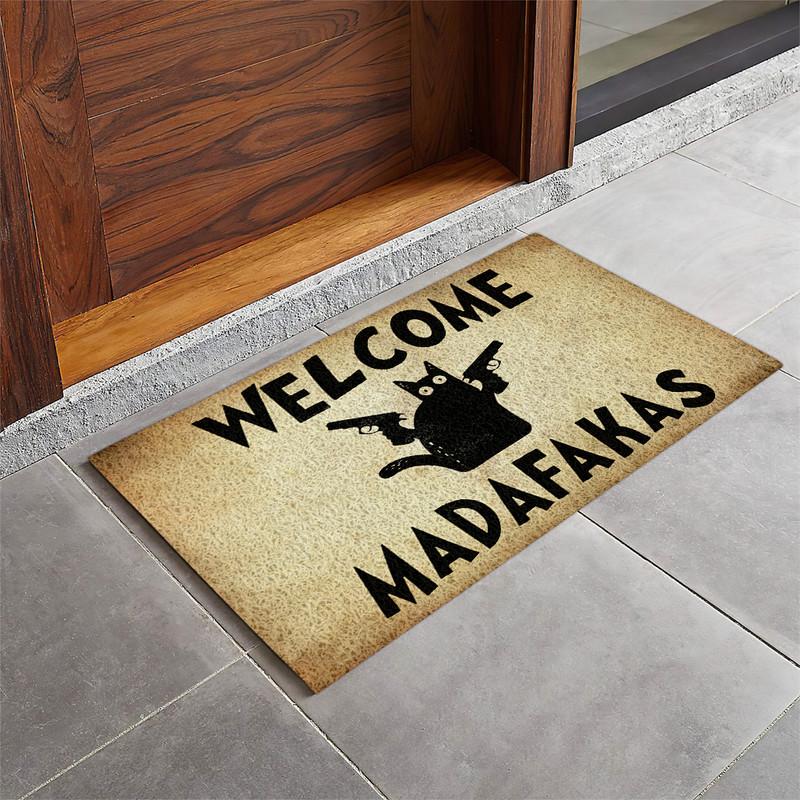 Crazy Cat Welcome Madafakas Door Mat Inside Rug Floor Outdoor