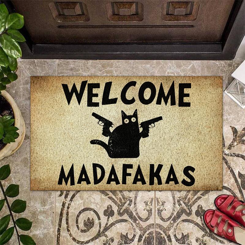 Crazy Cat Welcome Madafakas Door Mat Inside Rug Floor Outdoor
