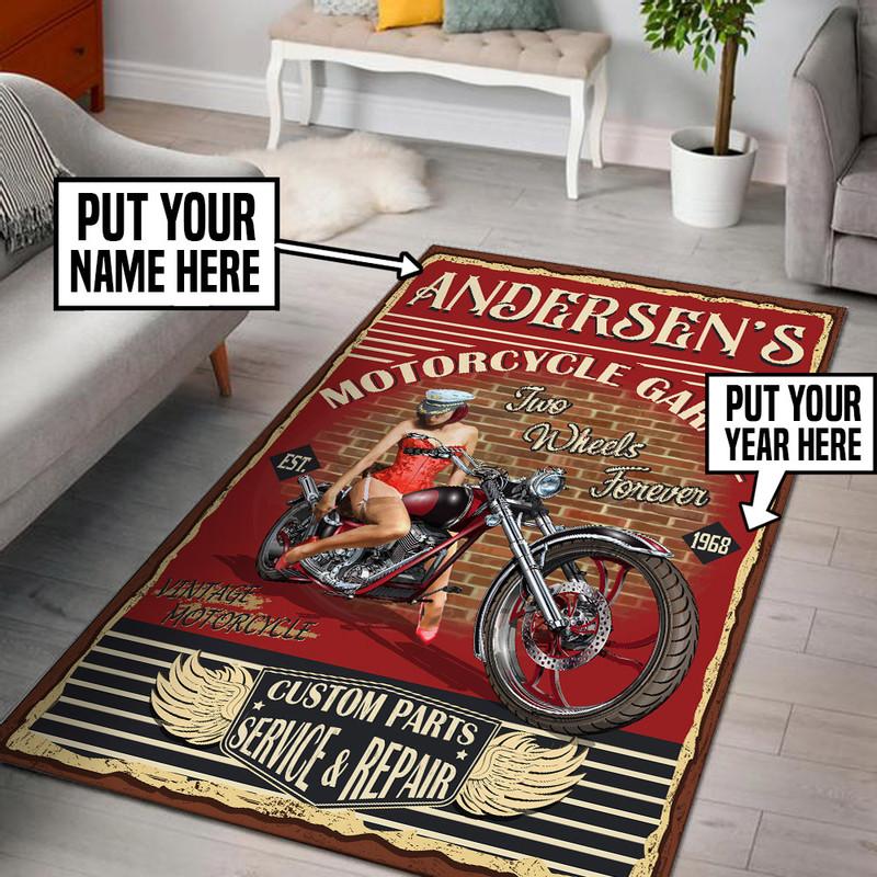 Personalized Motorcycle Garage Rug 06145