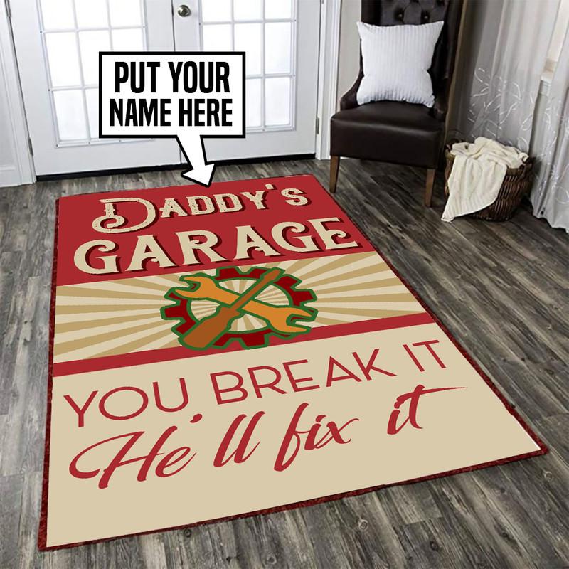 Personalized Daddy's Garage You Break it He'll Fix it Rug 05295
