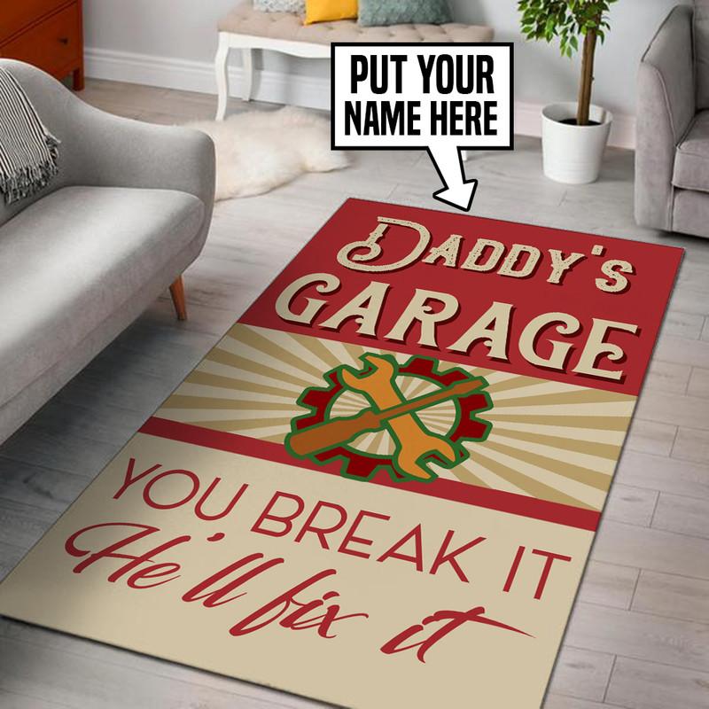 Personalized Daddy's Garage You Break it He'll Fix it Rug 05295