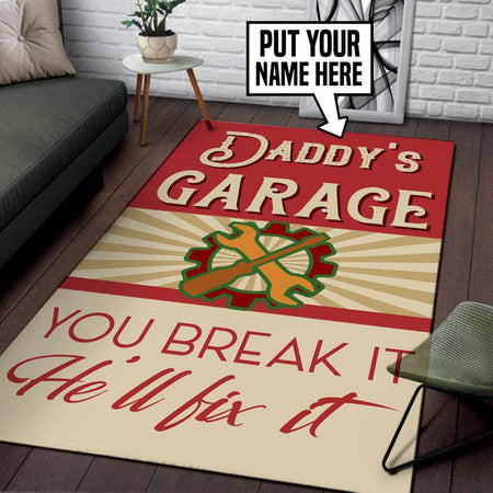 Personalized Daddy's Garage You Break it He'll Fix it Rug 05295