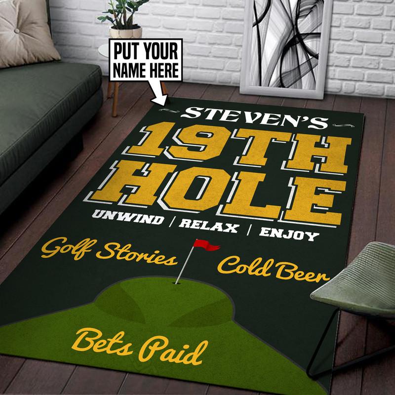 Personalized 19th Hole Golf Bar Man Cave Rug 06286