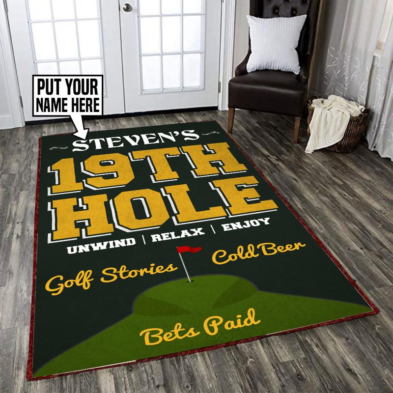 Personalized 19th Hole Golf Bar Man Cave Rug 06286