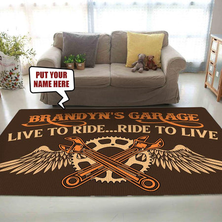 Personalized Garage Live to Ride Ride to Live Rug 06611