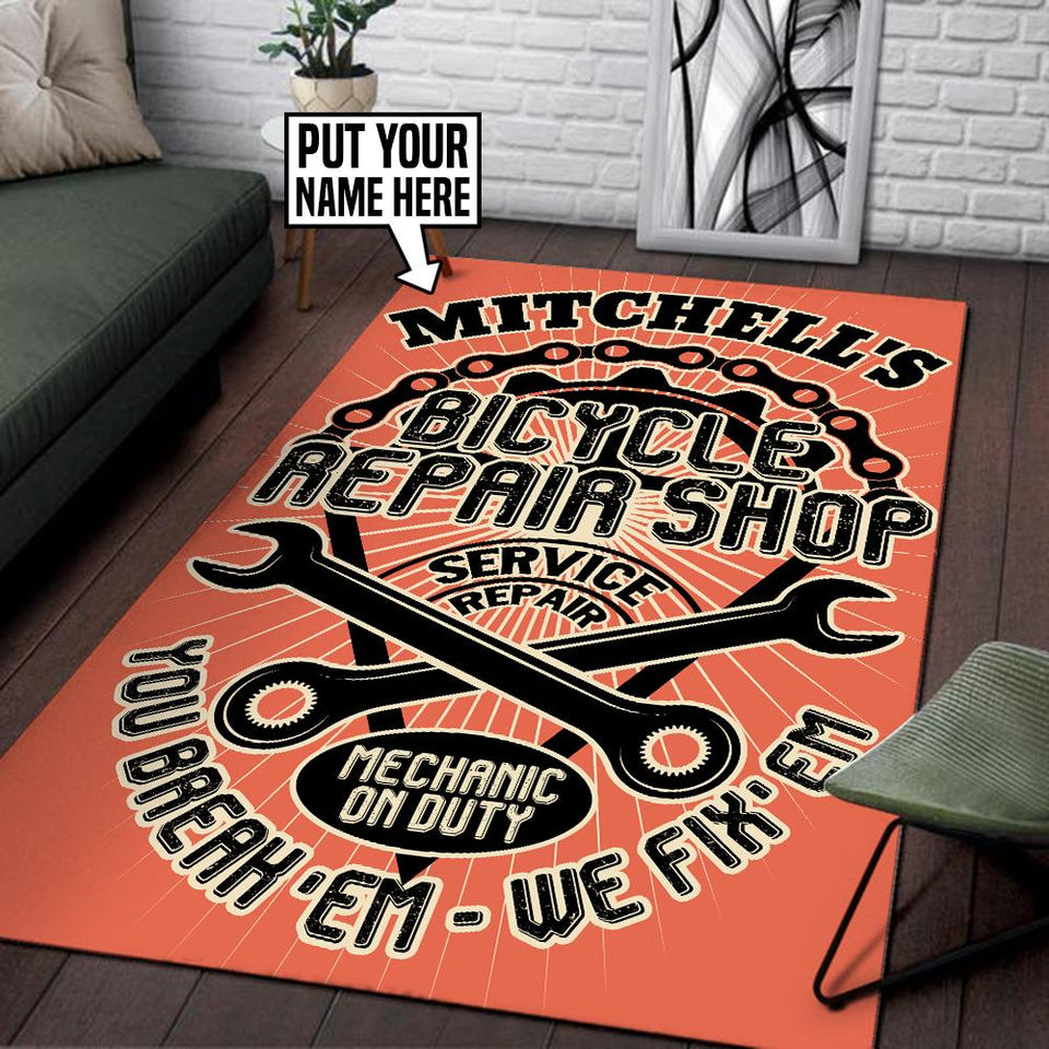 Personalized Bicycle Repair Shop Rug 06307