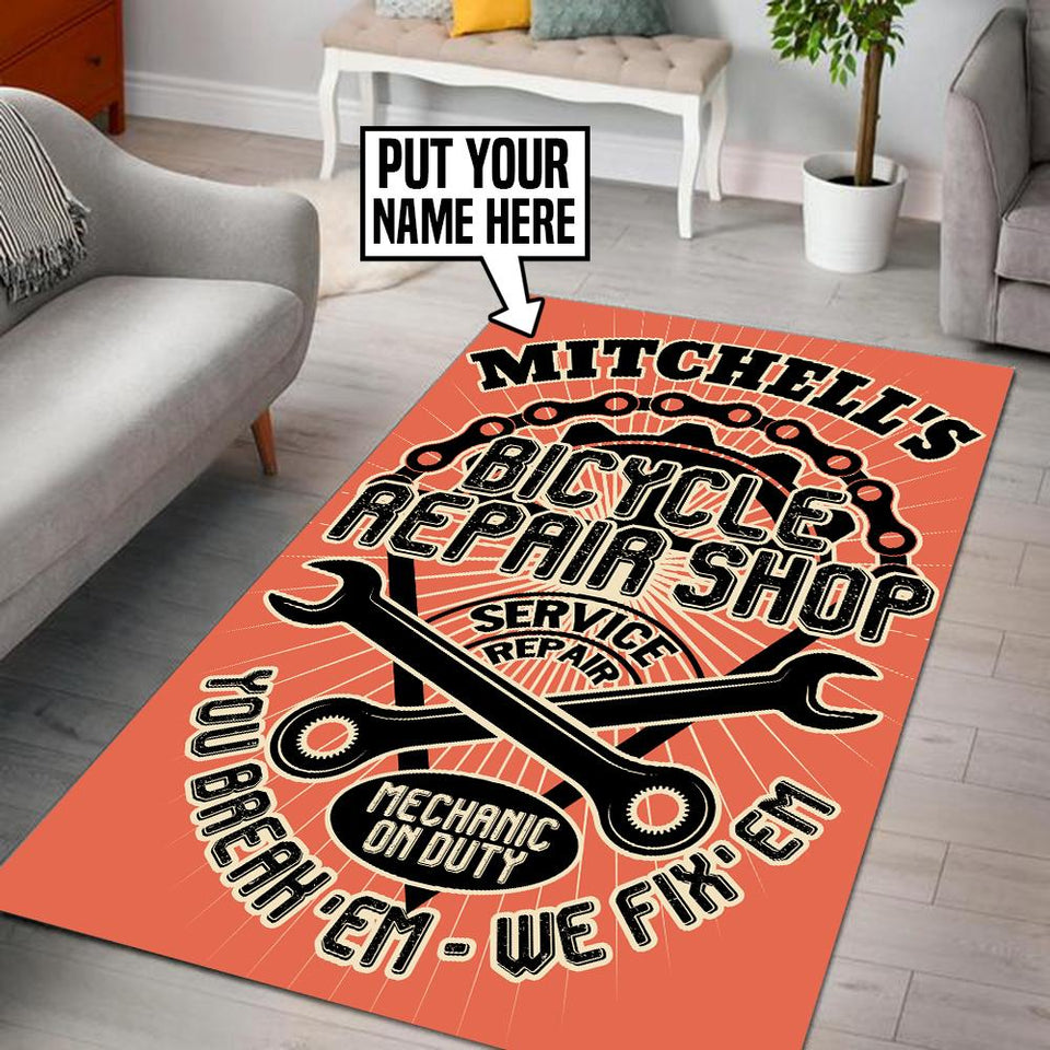 Personalized Bicycle Repair Shop Rug 06307