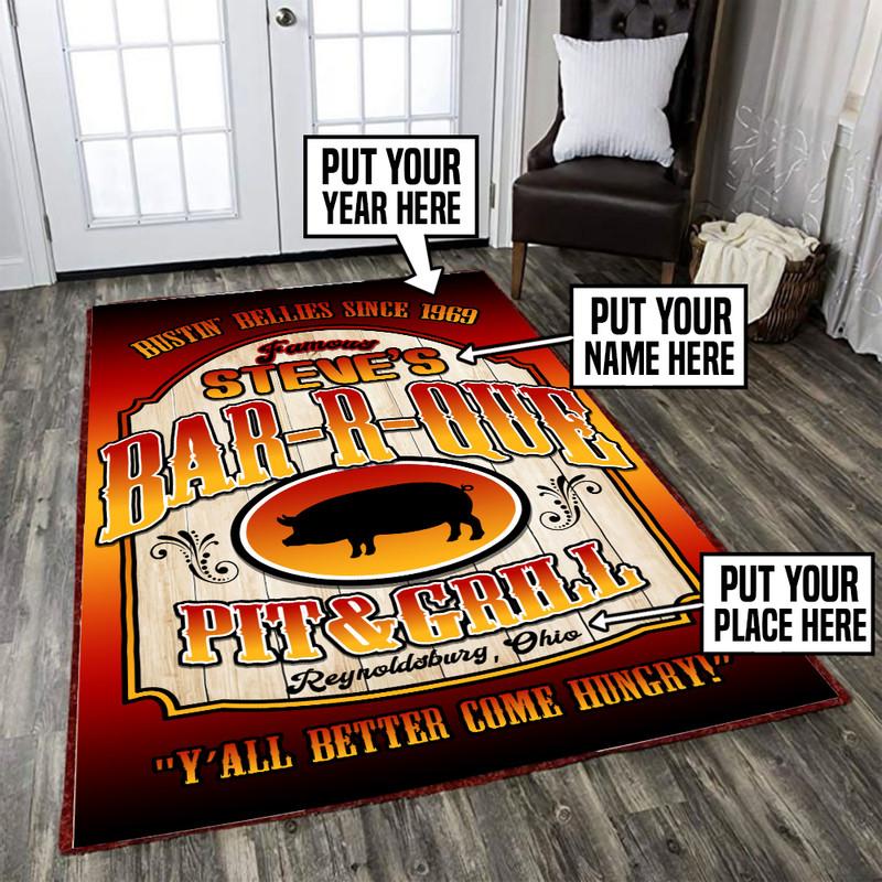 Personalized Bar B Que Pit and Grill Rug 06395