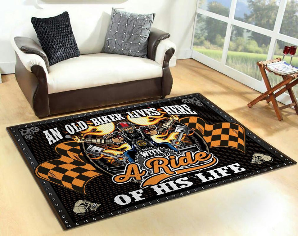 Old Biker Lives Here With the Ride of His Life Rug 05902