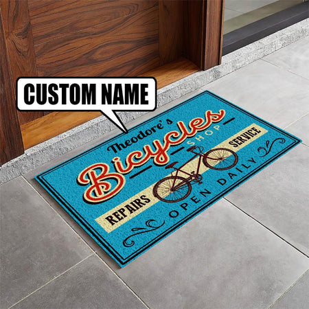 Personalized Bicycle Repair Shop Door Mat Inside Rug Floor