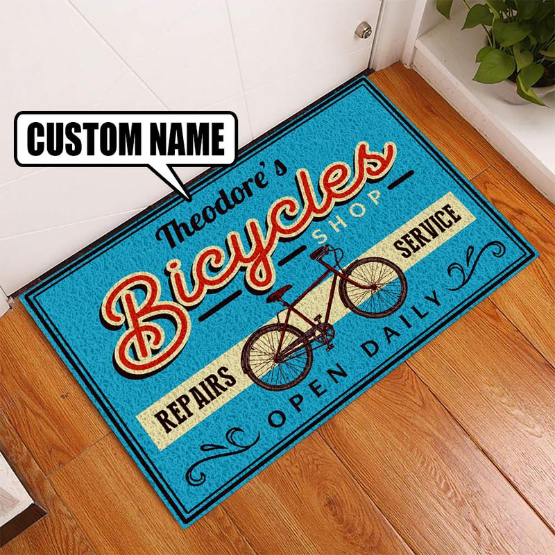 Personalized Bicycle Repair Shop Door Mat Inside Rug Floor