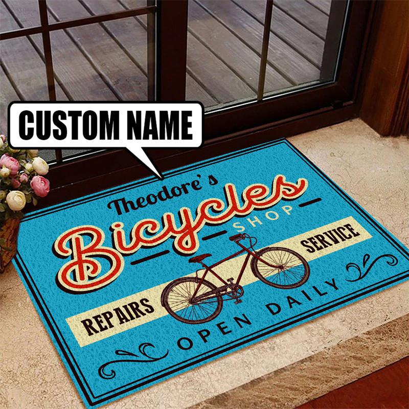 Personalized Bicycle Repair Shop Door Mat Inside Rug Floor