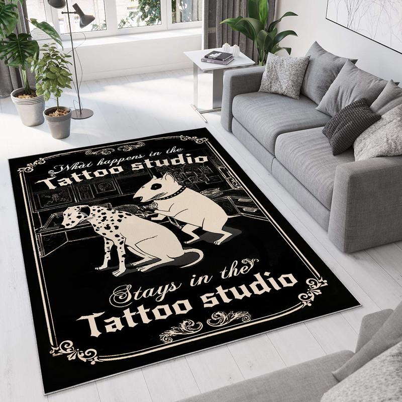 Bull Terrier Tattoo Artist Studio Rug Outdoor Indoor Rugs Living