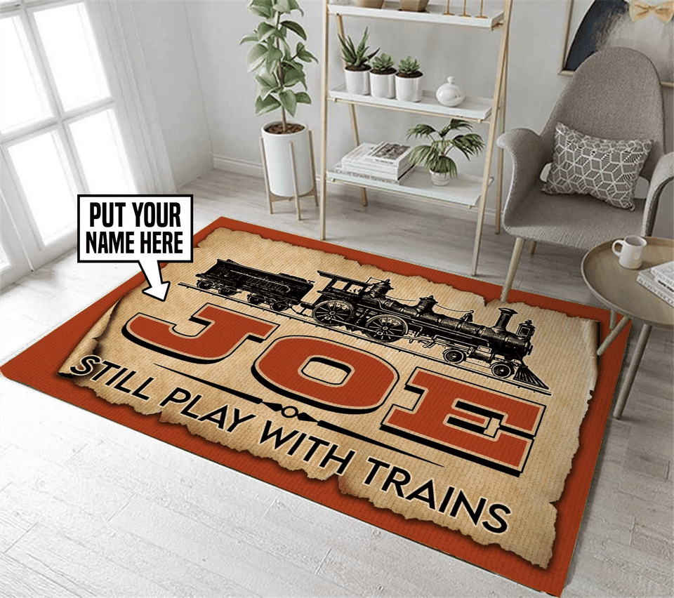 Personalized Still Plays With Trains Rug 05805