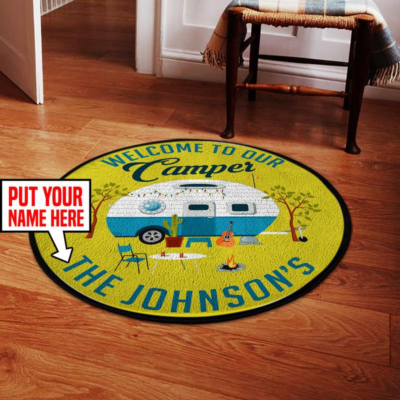 Personalized Welcome to Our Camper Living Room Round Mat Circle