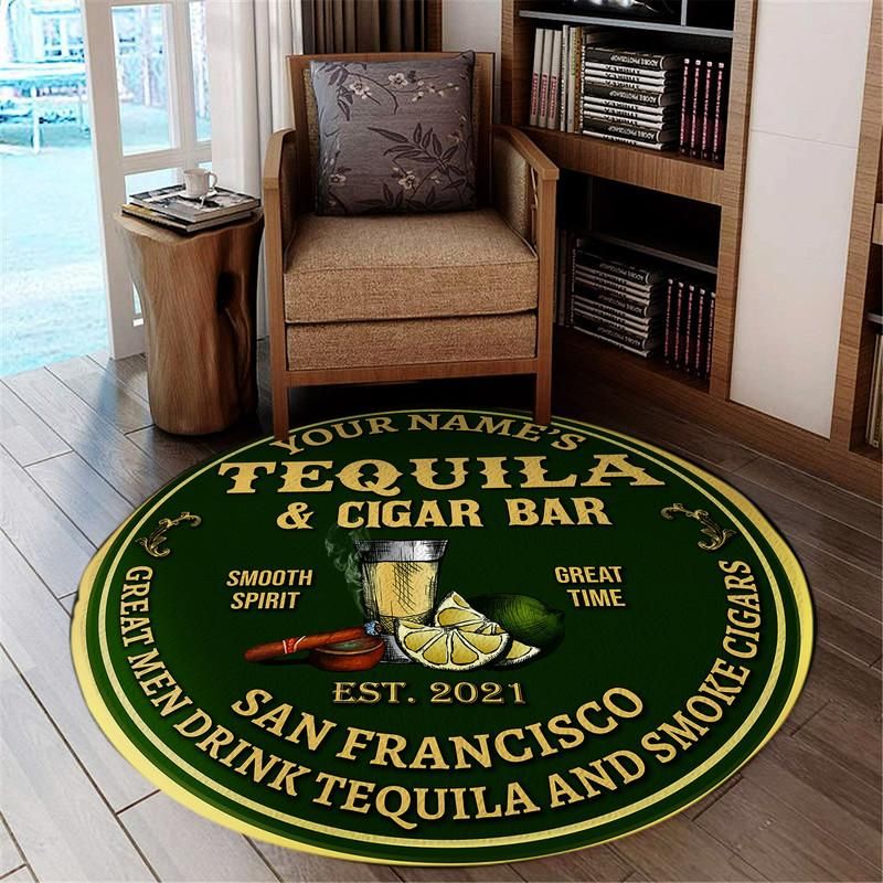 Personalized Tequila Cigar Bar Living Room Round Mat Circle Rug