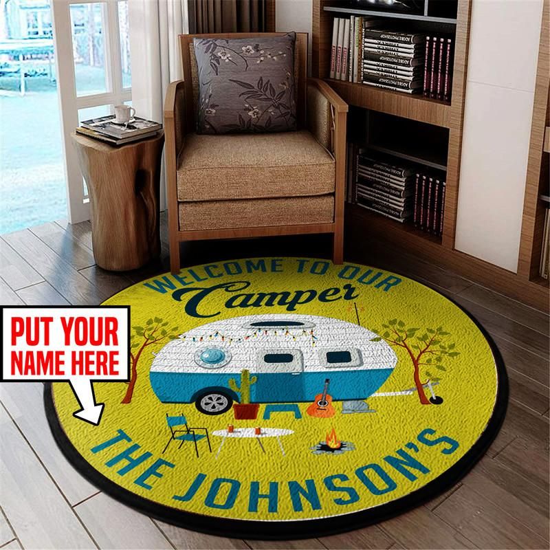 Personalized Welcome to Our Camper Living Room Round Mat Circle