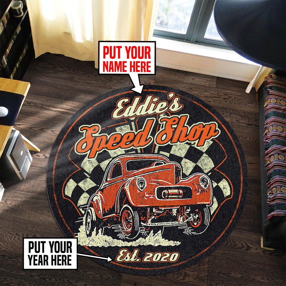 Personalized Speed Shop Living Room Round Mat Circle Rug 06742