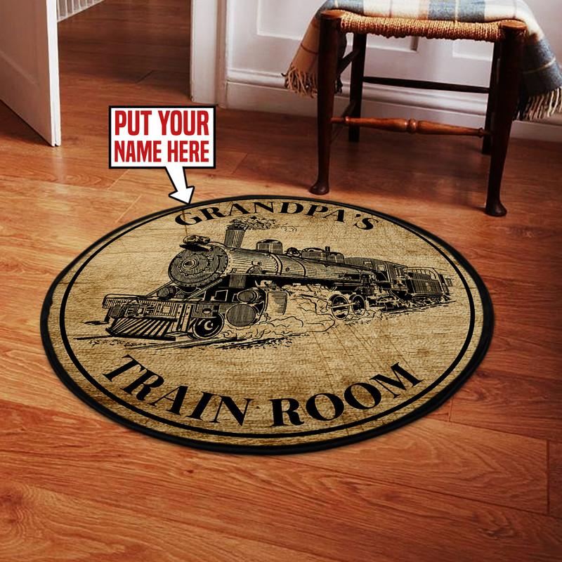 Personalized Train Room Steam Locomotive Living Room Round Mat