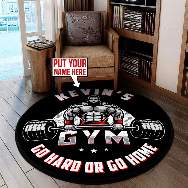 Personalized Gym | Go Hard or Go Home Living Room Round Mat