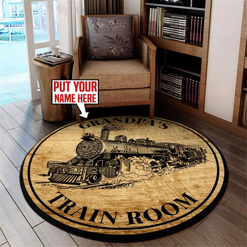 Personalized Train Room Steam Locomotive Living Room Round Mat