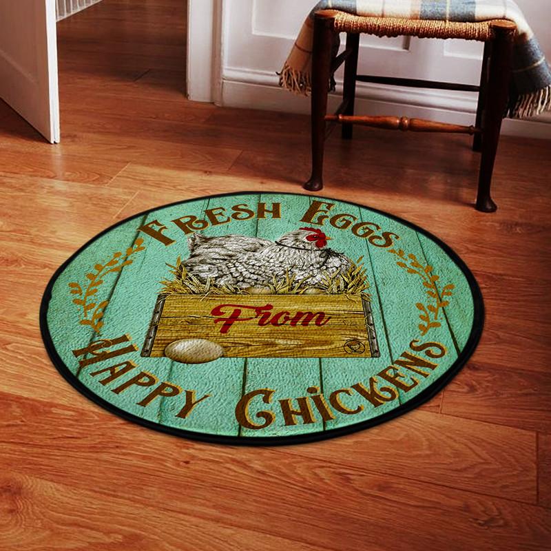 Fresh Eggs From Happy Chickens Living Room Round Mat Circle Rug