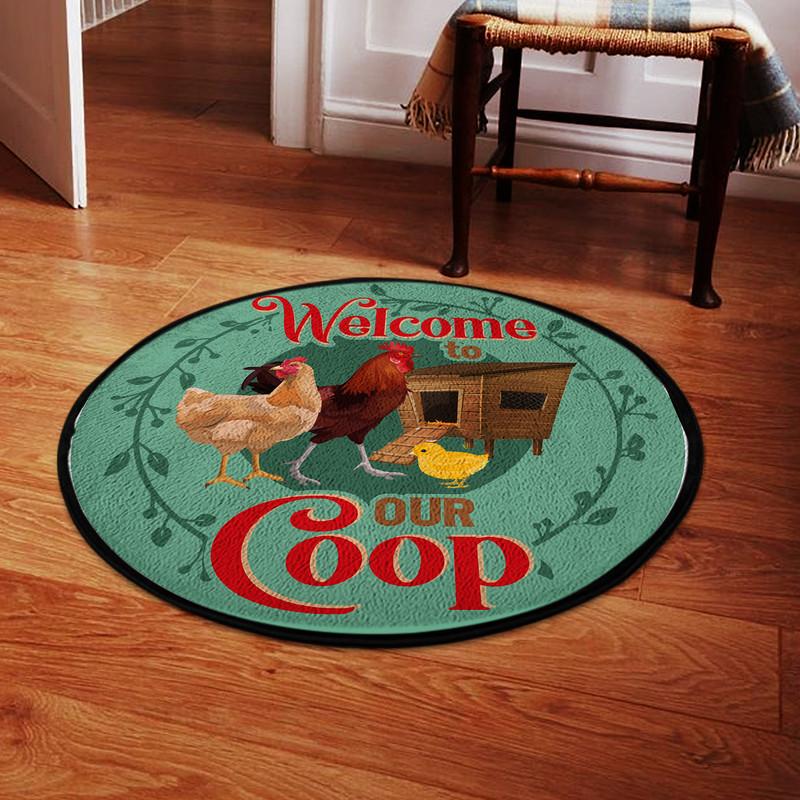 Welcome to Our Coop Living Room Round Mat Circle Rug 05336