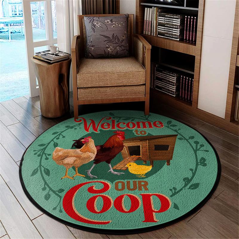 Welcome to Our Coop Living Room Round Mat Circle Rug 05336