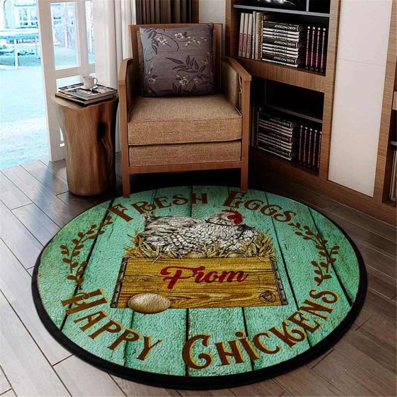 Fresh Eggs From Happy Chickens Living Room Round Mat Circle Rug