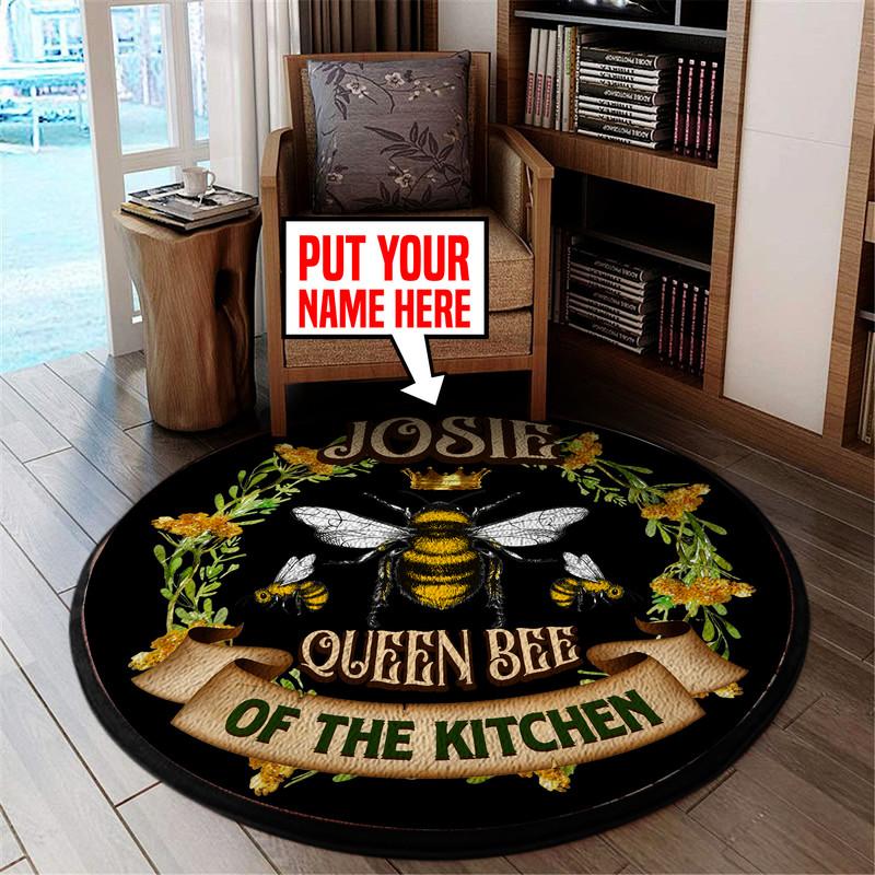 Personalized Queen Bee of the Kitchen Living Room Round Mat