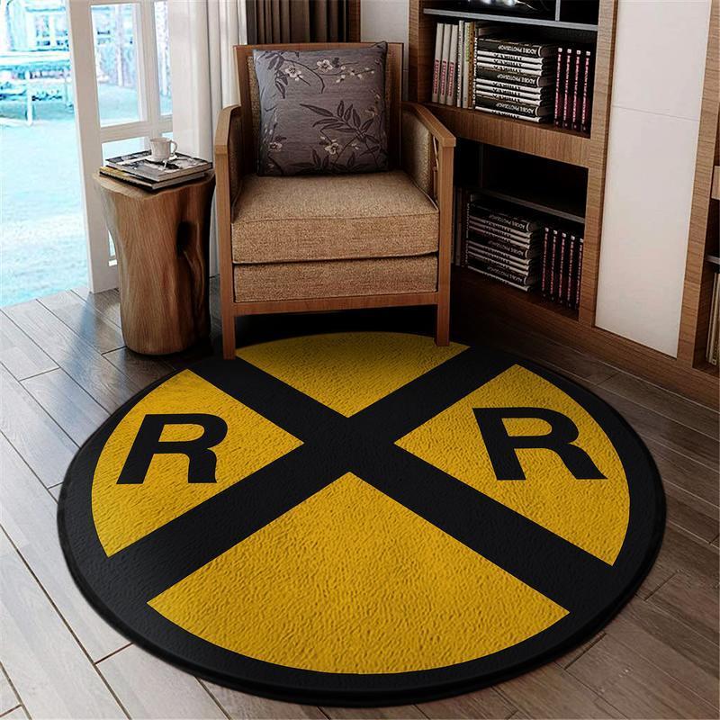 Railway Living Room Round Mat Circle Rug Railroad Sign 04525