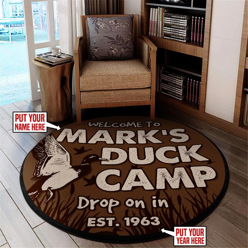 Personalized Welcome to Duck Camp Living Room Round Mat Circle