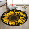 Skull Living Room Round Mat Circle Rug Skull Sunflower 01999