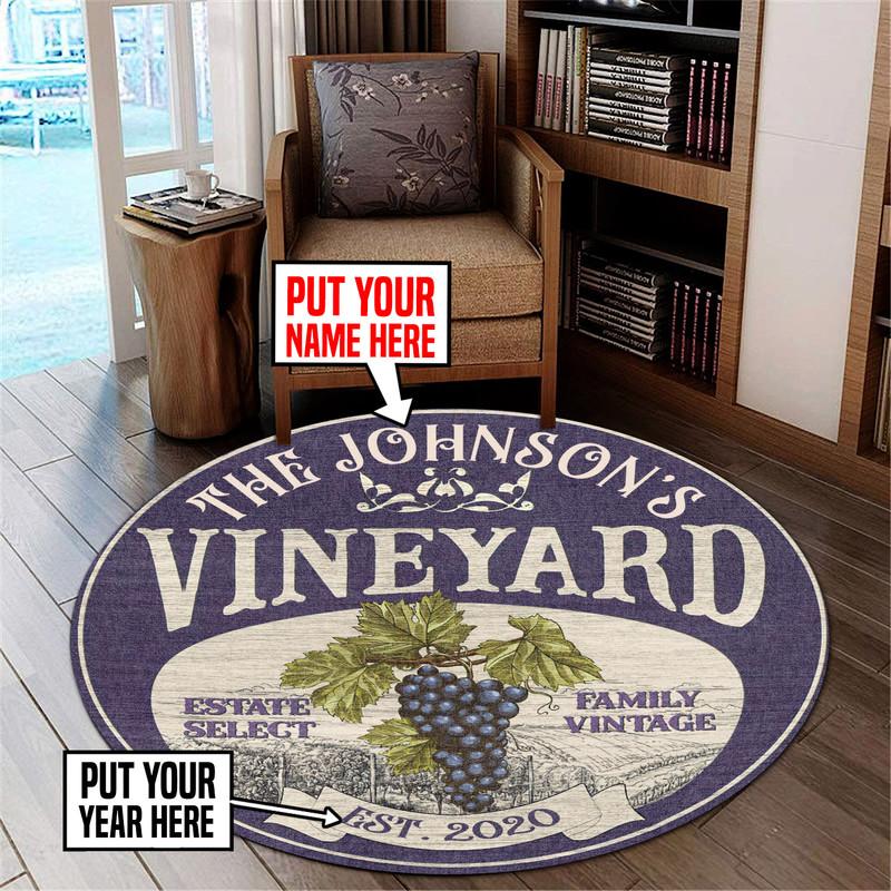 Personalized Vineyard Winery Living Room Round Mat Circle Rug