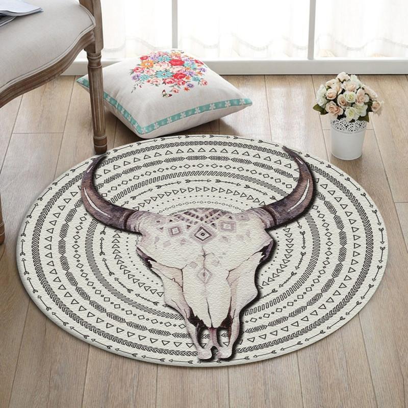 Bull Skull Cow Girl Wild West Living Room Round Mat Circle Rug