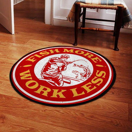 Fishing Fish More Work Less Living Room Round Mat Circle Rug