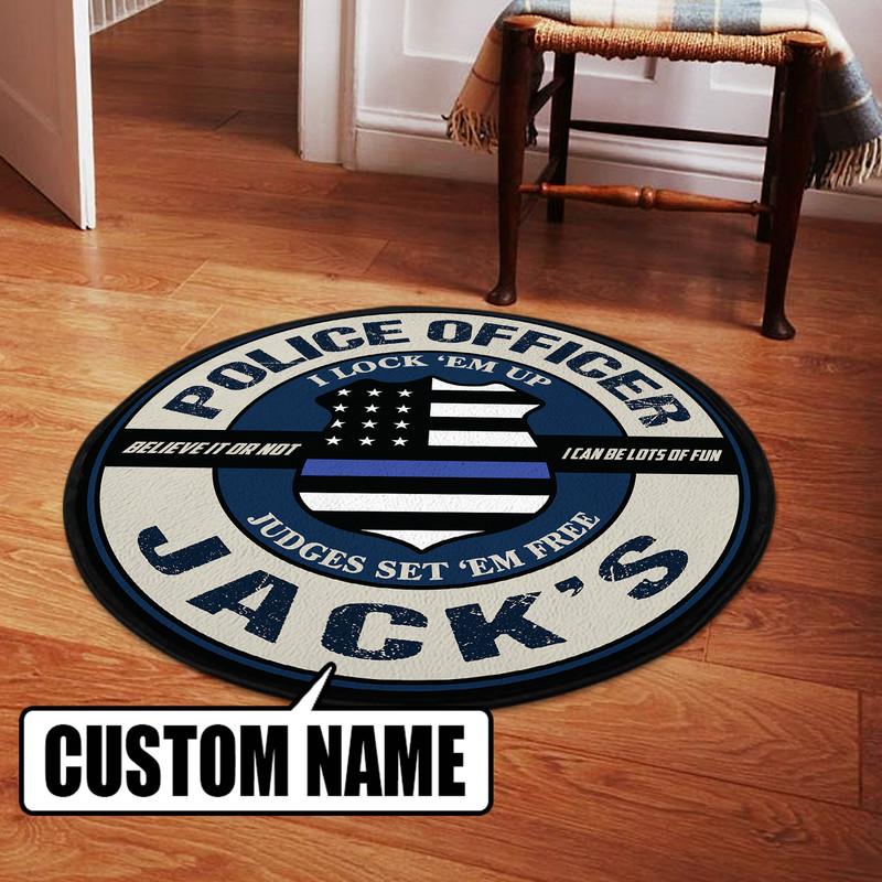 Personalized Police Officer Living Room Round Mat Circle Rug