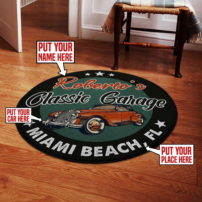 Personalized Classic Garage Living Room Round Mat Circle Rug